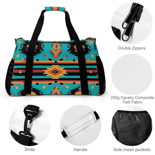 Portable Lightweight Travel Tote Handbags, Casual Fashion Southwest Native Indian American Aztec Print Outdoor Sports Bags for Women and Men Fitness, Daily Use3