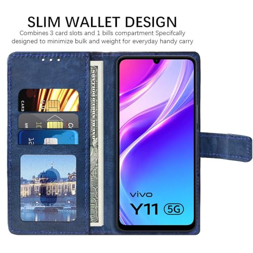 Image of Flip Cover Back Case Compatible with Vivo Y05 5G / Y11 5G / Y21 5G | Premium Leather Finish | Inbuilt Pockets & Stand | Flip Cover Back Case for Vivo Y05 5G / Y11 5G / Y21 5G (Blue)