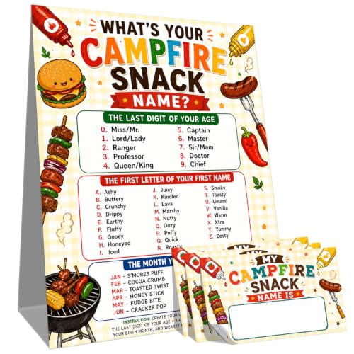 What's Your Campfire Snack Name Game Camping Party Sign