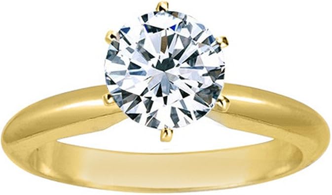 Houston Diamond District 0.75 Carat Lab Grown 6 Prong Solitaire Round Cut IGI CERTIFIED Diamond Engagement Ring H-I Color VS2-SI1 Clarity 14K Yellow Gold