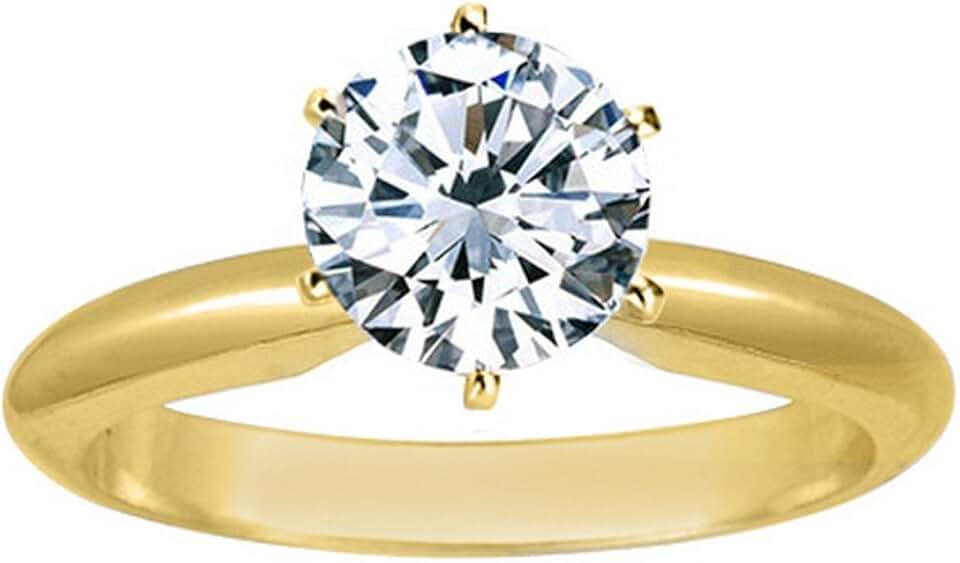 Houston Diamond District 1 to 2 Carat Round Cut Natural Diamond Solitaire Engagement Ring 6 Prong (K-L, I2) Very Good Cut