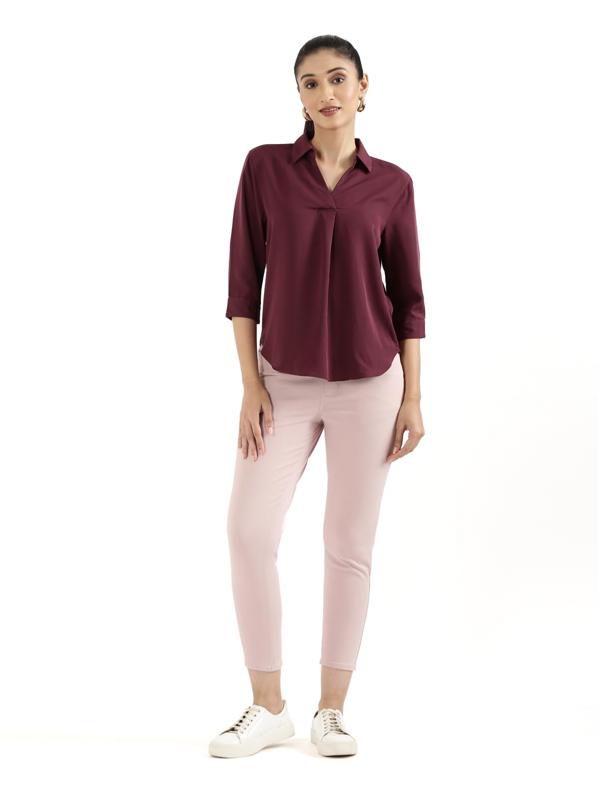 Rayon Polo Collar Top for Women | 3/4th Sleeves, Regular Fit, Casual Work Wear-image-33