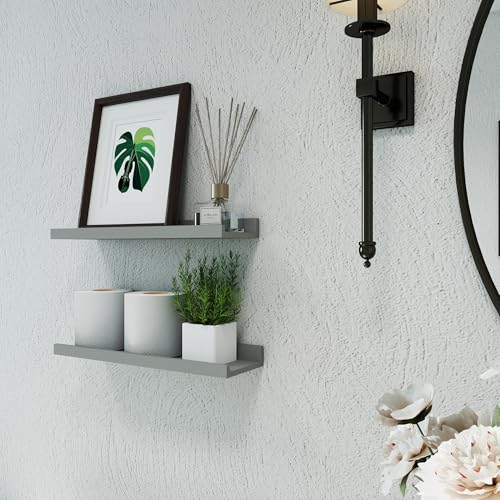 Image of Grey Floating Shelves for Wall Decor, 16 in Shelf with Lip Set of 2