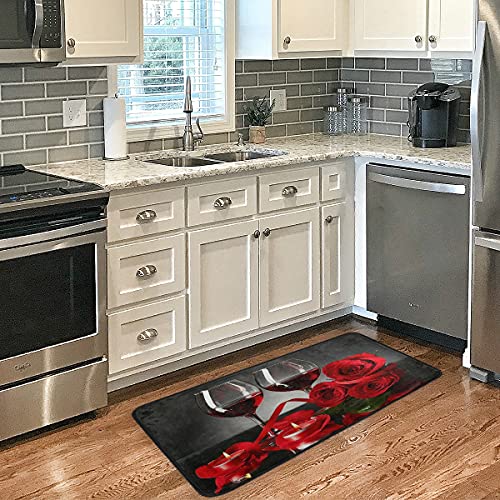 Red Wine Rose Absorbent Kitchen Floor Mat And Rug, 39 X 20 Inches Non-Skid Floor Mats And Rugs For Kitchen, Bathroom, Sink, Indoor, Home Decor #TOP3