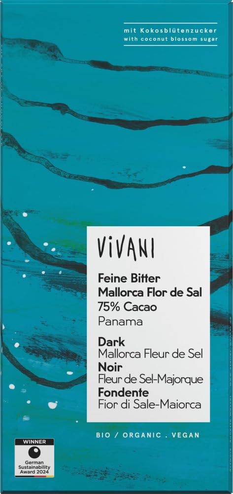 Vivani - Feine Bitter Mallorca Flor de Sal 75% Cacao Panama - 80 g - 10er Pack