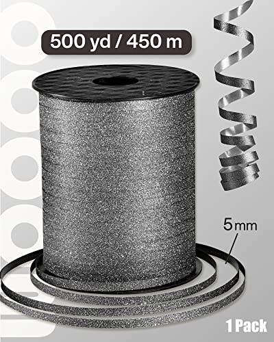 Image of PartyWoo Smoky Black Curling Ribbon, 500 Yard Glitter Ribbon for Balloons, Crafts, Weddings, Floristry (1 Roll)
