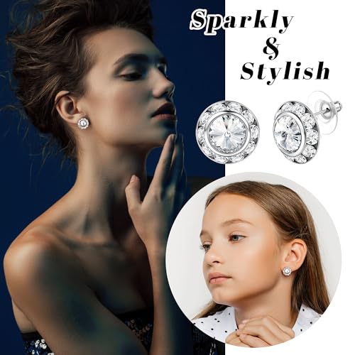 THUNARAZ 8 Pairs Dance Competition Rhinestone Earrings 10mm 15mm | Women Round Halo Earring Studs for Dance Competitions Stage Opera Party Performance Wedding Bridal Earrings Jewelry4