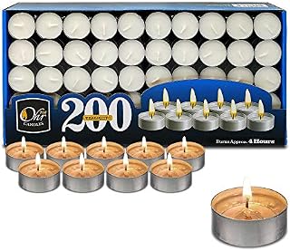 Ohr Tea Light Candles - 200 Bulk Pack - White Unscented Travel, Centerpiece