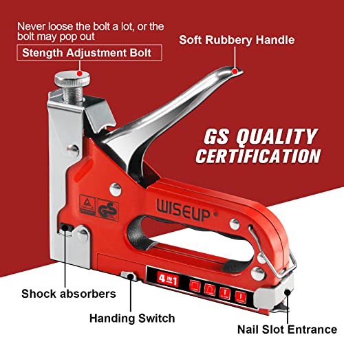 Wiseup Upholstery Staple Gun For Wood 4 In 1 Heavy Duty Stapler Gun With Staples 4200Pcs Manual Brad Nailer Power Adjustment For Crafts,Furniture,Fabric,Cable Wire,Christmas Lights,Carpet #TOP4