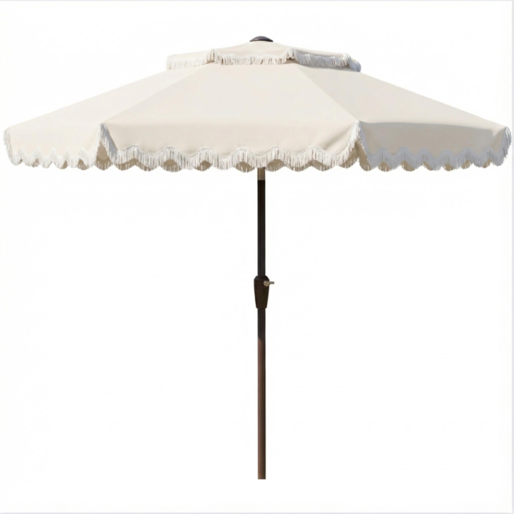 Photo 1 of Tobeos 9FT Patio Umbrella with Fringe,Tassel Umbrella with Push-Button Tilt | UPF 50+ & Rust-Resistant Fiberglass Frame for Patio, Pool,Garden,YardCreamy-white