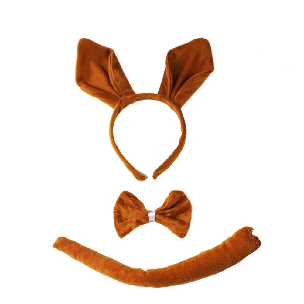 She's Shining Brown3 Kangaroo Ears Headband Animal Bow Tie Tail Fancy Dress Set Christmas Party Costume Adults