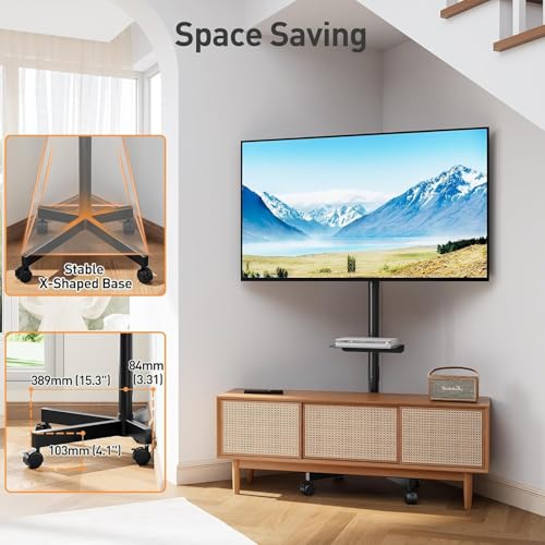 Image of 32 43 48 50 55 Inch Mobile TV Stand for Flat Screen TVs, with Tilt Adjustable Shelf & Locking Wheels, Rolling TV Floor Stand Max VESA 400x400mm, Portable TV Stand Holds Up to 77lbs.