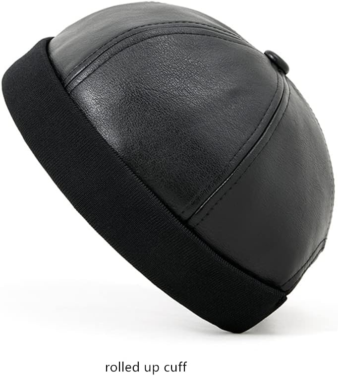 Unisex Faux Leather Docker Cap Brimless Leon Hat Skull Cap Beanie for Men Women - Image 2