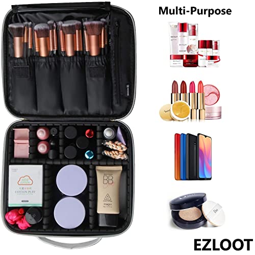 Image of Travel Makeup Case, Professional Cosmetic Train Cases Artist Storage Bag Make Up Tool Boxes Brushes Bags with Compartments Vanity Organizer (10 INCH(1 Layer), Marble Pattern)