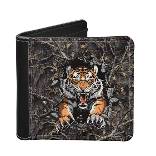 LedBack Camo Tiger Bifold Wallets for Men Leather Slim Credit Card Case Holder Money Bag Organizers