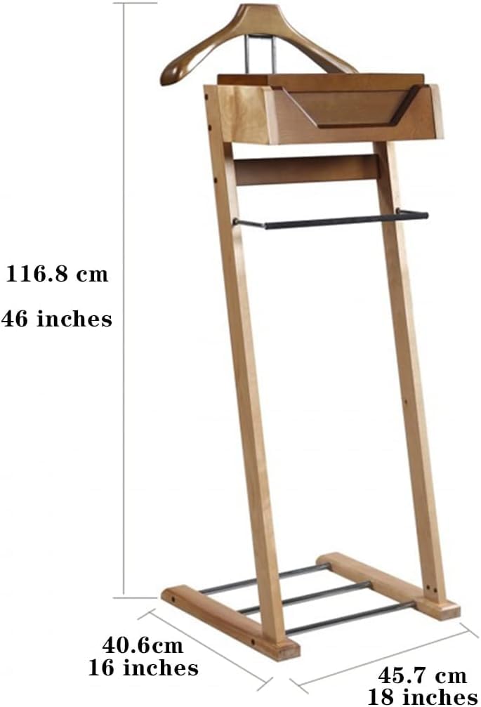 Elegancki męski wieszak na garnitur, wolnostojący drewniany wieszak na ubrania ze zdejmowaną tacą i półką na buty, stylowy stojak do organizowania garniturów, krawatów i akcesoriów
