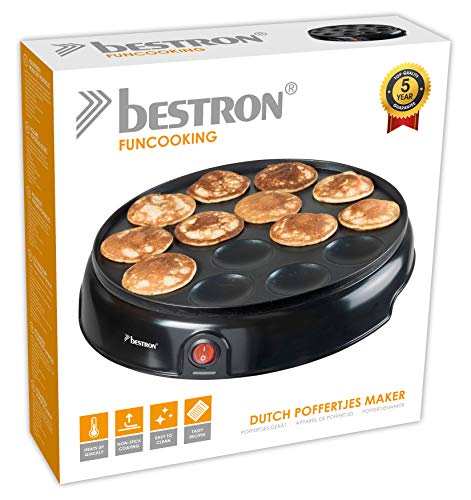 Foto von Bestron Poffertjes Maker im Retro Design, Mini Pfannkuchen Automat, mit Antihaftbeschichtung, Sweet Dreams, 800 W, Schwarz
