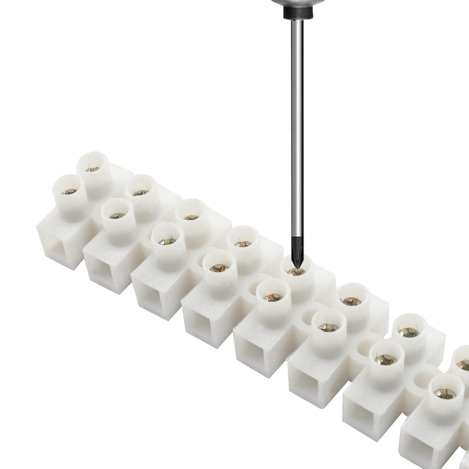 20 Pieces Terminal Block, 12 Position Dual Row Terminal Strip Electrical Barrier Wire Connector Block 10 Amp 380 Volt White Screw