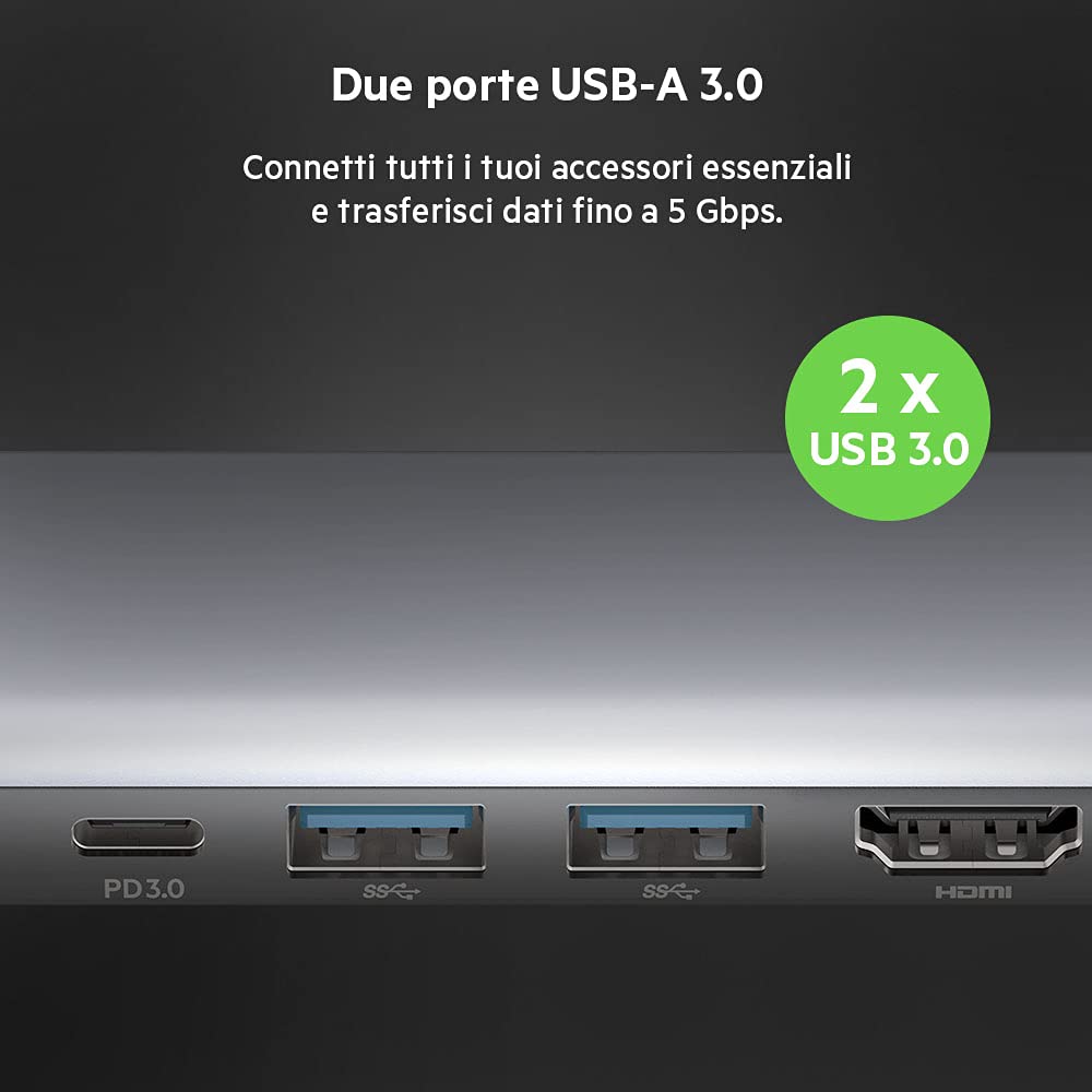 Belkin Hub multiporta 7 in 1 USB-C (con HDMI 4K, USB-C, 2 x USB-A, audio da 3,5 mm e slot SD 3.0 e Micro-SD 3.0, per MacBook Pro, MacBook Air, iPad Pro, XPS e altri)