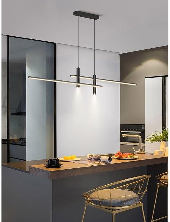 Modern LED Chandeliers Dimmable Linear Antique Gold Long Strip Ceiling Hanging Lamp Contemporary Black Lighting for Kitchen Island Dining Room Farmhouse Bar Restaurant
