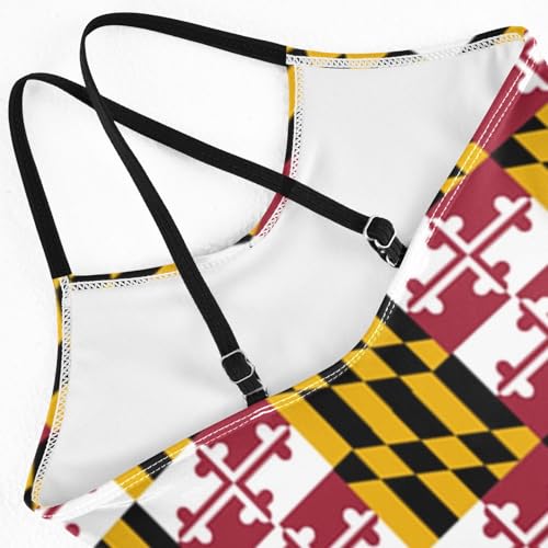 Augenstern One-Piece Strap Swimsuit Maryland-Flag-Pride Cross Back Bathing Suit Adjustable Monokini4