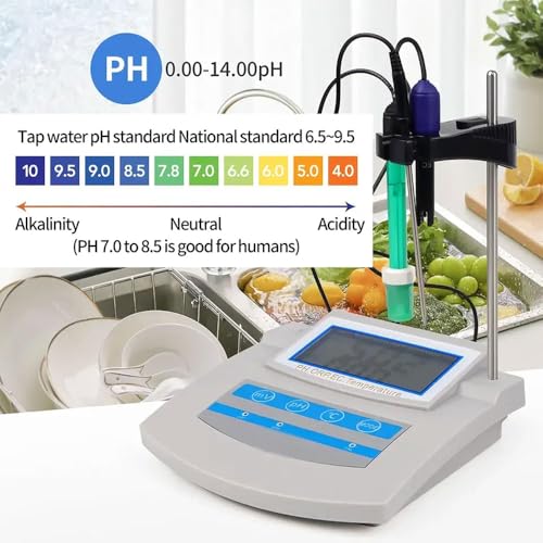 Tester di qualità dell'acqua 6 in 1 – PH ORP TDS EC CF Misurazione della temperatura con calibrazione manuale e schermo LED per acquario, laboratorio, pesca, fattoria