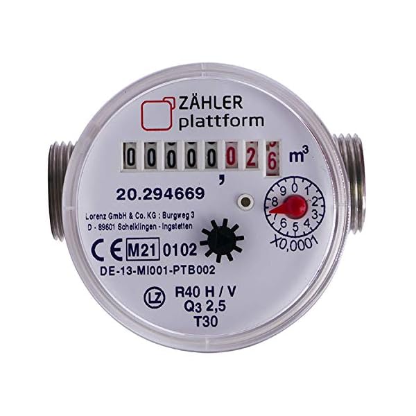 ZÄHLER plattform Zapfhahn Wasserzähler Set Durchfluss Qn 1,5, Kaltwasser, Baulänge 80 mm Eichung 2023 3/4 Zoll Anschluss… – Bild 5