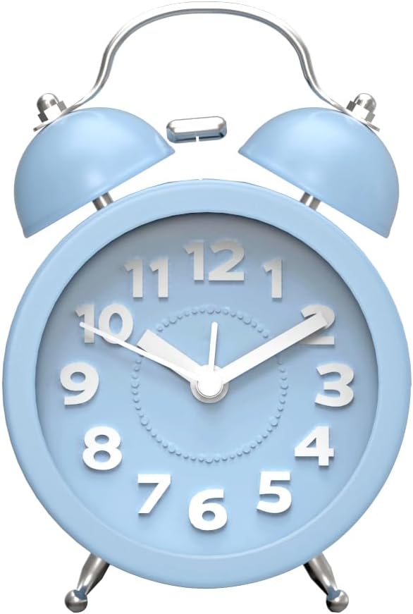 PILIFE Loud Alarm Clock for Heavy Sleepers, Travle Alarm Clock with Light, Silent Alarm Clocks Bedside Non Ticking, Battery Powered, 3 Inch Retro Clock (Blue)