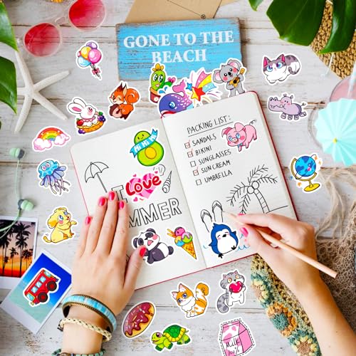 Image of 50 PCS Cute Stickers, Mixed Adorable Animal Stickers Bulk, Reusable Waterproof Kawaii Vinyl Sticker for Water Bottles