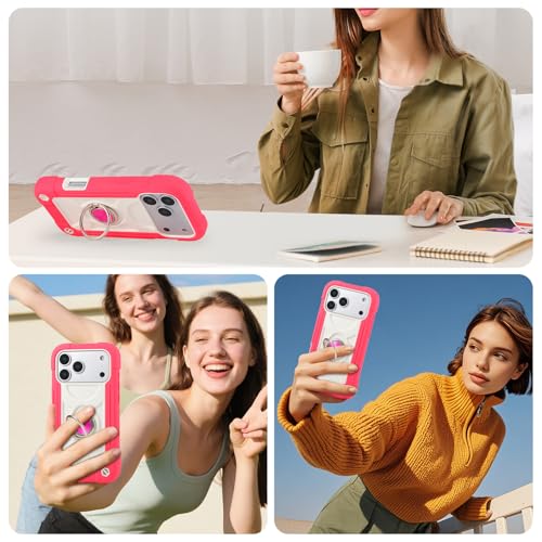 Image of MARKILL Compatible with iPhone with Built-in 360Rotating Ring Stand, Military Grade Drop Protection Full Body Rugged Heavy Duty Case Durable Cover (Hot Pink, iPhone 17 Pro Max)
