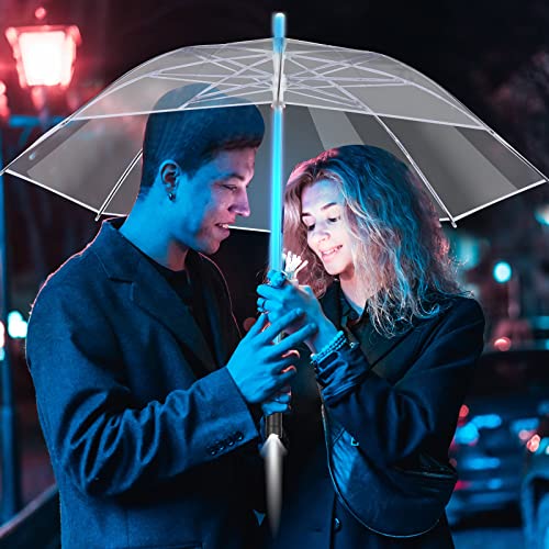 Perthlin 12 Pieces Led Umbrella Laser Sword Light Up Umbrella With 7 Color Changing On Shaft Windproof Golf Umbrellas With Torch Flashlight Built In (Transparent) #TOP2