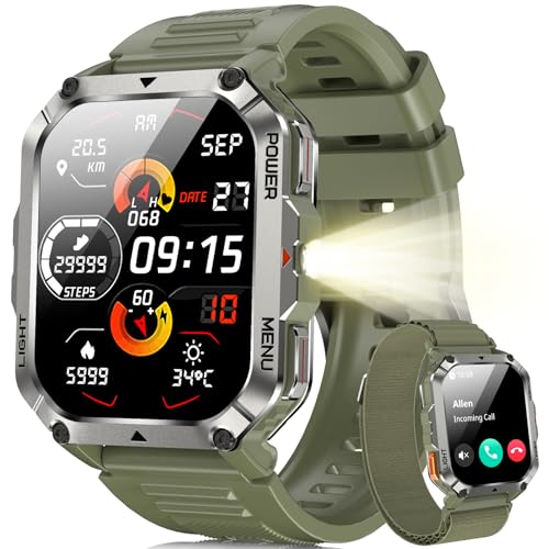 Blackview Military Smart Watch for Men Outdoor Adventure | 100-Day Ultra-Long Battery | Flashlight & Compass | Bluetooth Calling | Health Monitor | 153+ Sports Modes | IP68 Waterproof for iOS Android