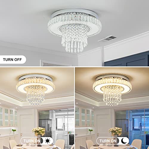 Ocwht Dimmable Crystal Chandelier For Living Room Chandelier Ceiling Light Fixture Modern Flush Mount Chandelier Light Led Chandelier For Dining Room Hallway Bedroom Chandelier With Remote Control #TOP4