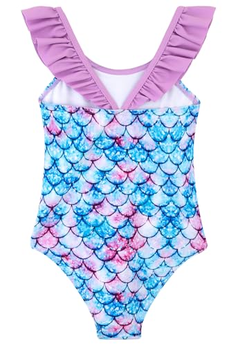 Image of DAXIANG Girls Ruffles One Piece Swimsuits Quick Dry Beach Sport Swimwear Toddler Kids Mermaid Unicorn Bathing Suit 4-10 Years