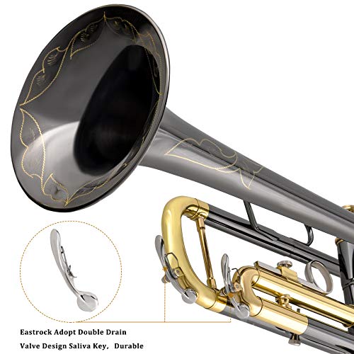 EASTROCK Bb Trumpet Standard Trumpet Set with Carrying Case,Gloves, 7C Mouthpiece, Tuning Rod, Black Nickel,Hand Carved Craft by EASTROCK - Used condition - Image 4
