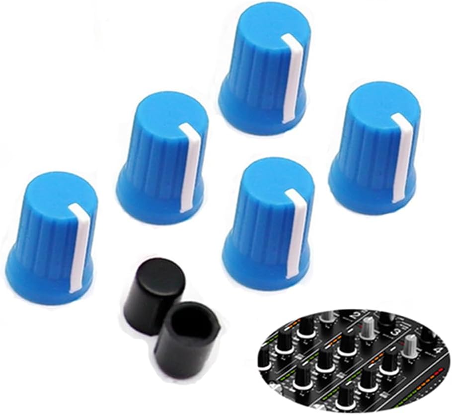 - 5pcs Universal EQ Rotary Knob Replacement Equalizer Potentiometer Fader Knobs Push Rod Cap for DJ Controller Mixer Console Pioneer DJM、DDJ、XDJ, Denon Numark AKAI RANE VESTAX (Blue Hats)