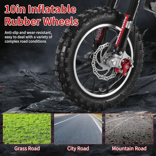 Image of cdar 49cc Kids Dirt Bike, 2-Stroke Gas Power Motocross Off-Road Tires Shock Absorption Springs Soft Seat Cushion Pocket Motorbike with Front Rear Disc Brakes (Black)