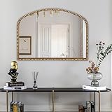 BAODANFU Vanity Mirror for Bedroom, 35' x 28' Large Arch Vintage Gold Wall Mirror, Beaded Frame Decorative Accent Mirrors for Washroom, Living Room, Entryway, Bathroom, Fireplace