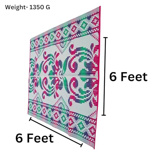 Image of Plastic Mats for Sleeping On Floor Sitting Reversible Chatai Square Shape Mats for Home Living Room, Bedroom Floor (6 x 6 Feet Mat)