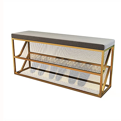 Banc à chaussures d'entrée avec étagère à 3 niveaux et coussin - 2