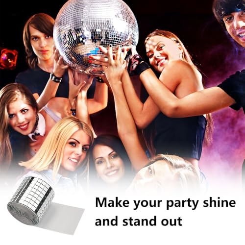 4 Rollen Selbstklebende Mini Spiegel 5 x 5 mm Glas - Spiegel Mosaik Fliesen Disco Kugel für KTV & DIY Dekoration, 4 x 100 cm/Rolle