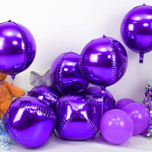 Image of 9 Pcs Purple Round Foil Balloons,22 Inch Dark Purple Round Balloons