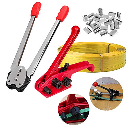 PET/PP Manual Strapping Tools - Strapping Banding Kit, Strapping Tensioner & Strapping Sealer & 100m Packing Belt & Strapping Seals 4 Pack Banding Tools for 1/2