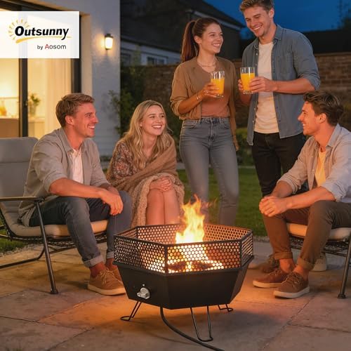 Outsunny 20" Outdoor Fire Pit, Foldable Propane Firepits with Lid, Portable Firepit for Patio Backyard Camping, Black