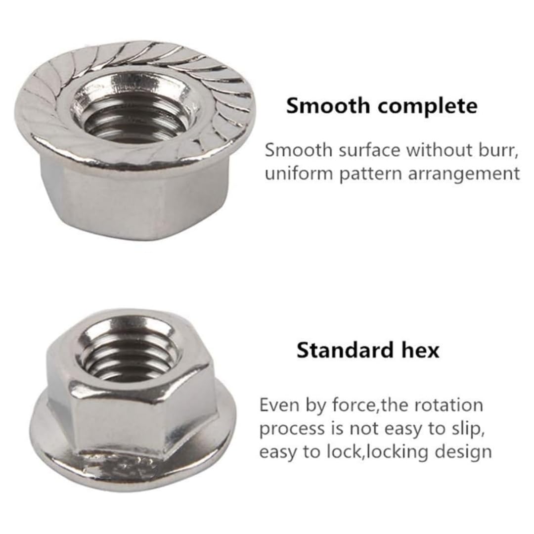 Dadi flangia esagonali seghettati in acciaio inox, set flangiato in nylon (10 pezzi M12)