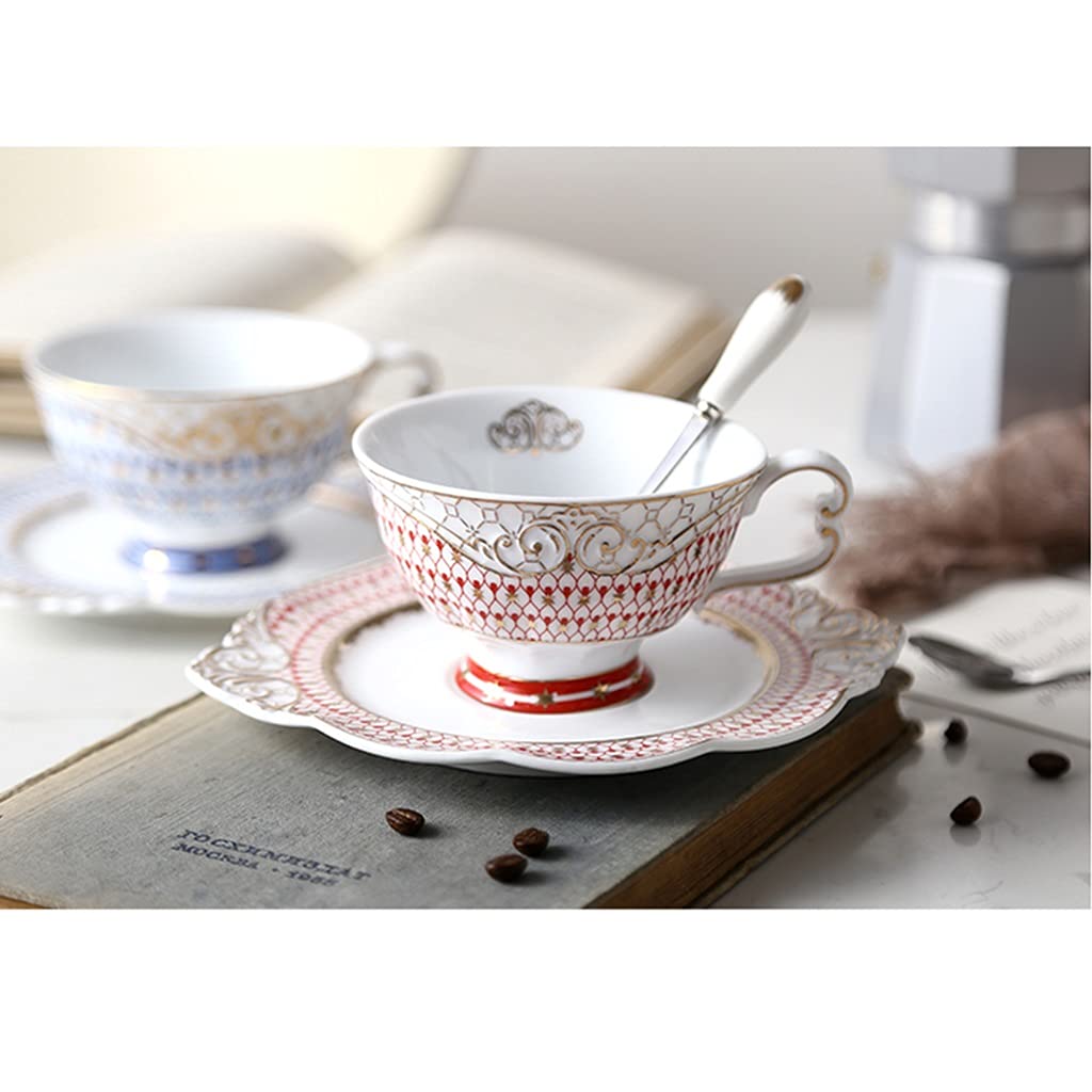 Teetassen und Untertasse Sets 6.8 oz porzellantasse vintage Premium-Qualität Bone China Handgemachte Goldene Felgen-Teetasse für Latte, Kaffee, Tee Becher Geschenk-Set für Männer Frauen-Dad-Mutter