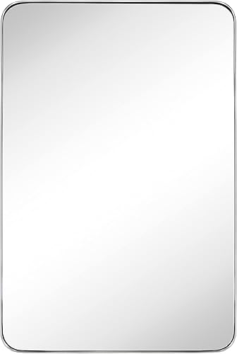 Miniatura 4 de TEHOME Espejo de baño rectangular redondeado cromado de 20 x 30 pulgadas, níquel pulido, 30 x 20 pulgadas, espejo de tocador rectangular con marco