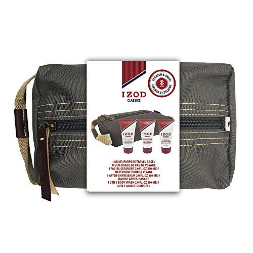 Izod Mens 4-Piece Toiletry Travel Case Set with Body Wash, Facial Cleanser and Body Lotion