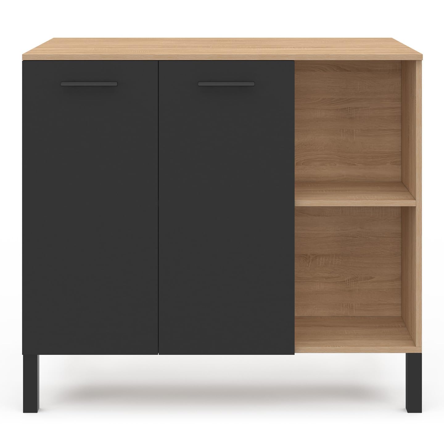 IDMarket - Tavolo bar a isola CINA da 100 cm in legno nero con piano in faggio