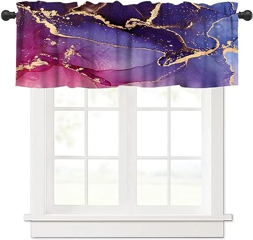 Image of Purple Marble Window Valance Curtain, Natural Abstract Luxury Ink Texture Gold Veins Red Printing Window Valances Treatments for Kitchen Living Room Bedroom Home Cafe Decor 54'x18', 1 Panel